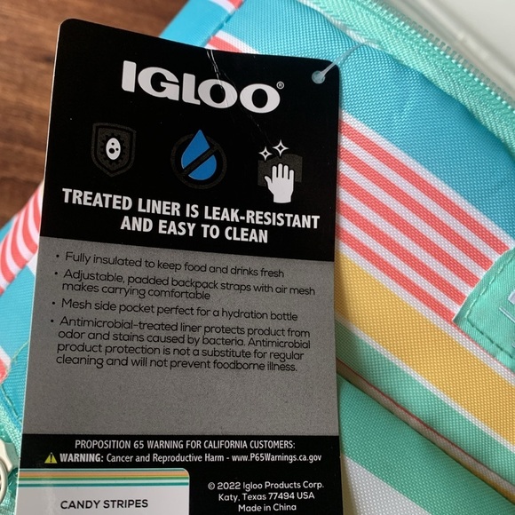 Igloo Cooler Backpack Soft Bag 18 Can 3 Compartment Candy Stripes NWT main image 9